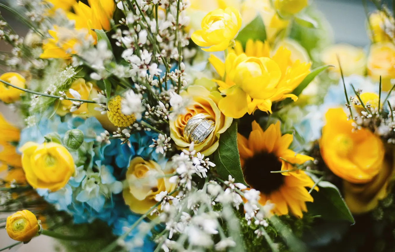 Фото обои цветы, букет, кольца