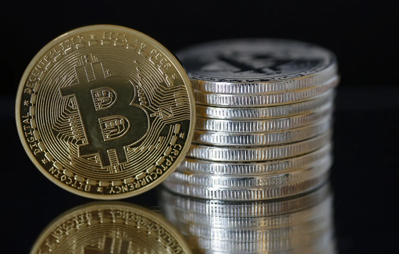 Фото обои размытие, монеты, bitcoin, биткоин, btc
