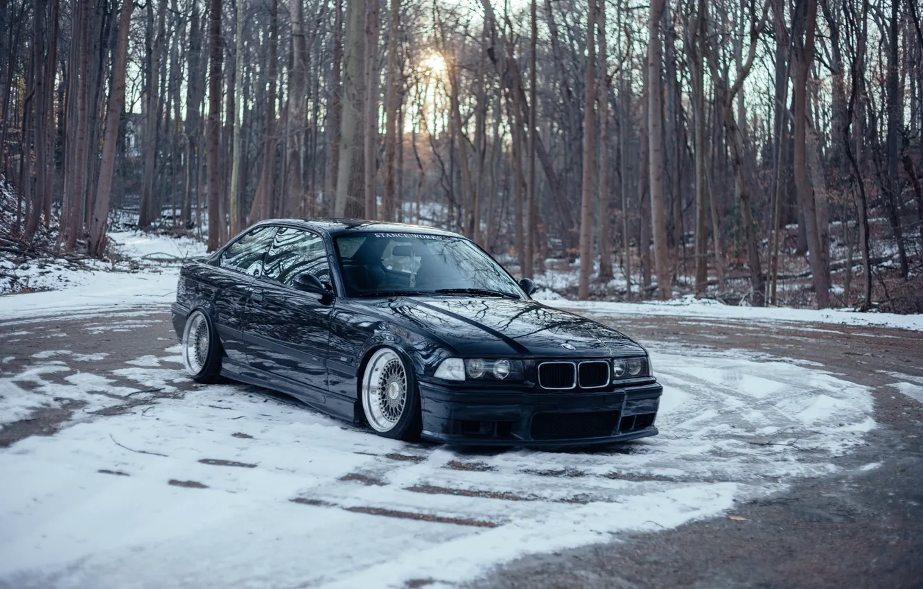 Фото обои bmw, forest, tuning, germany, low, stance, e36