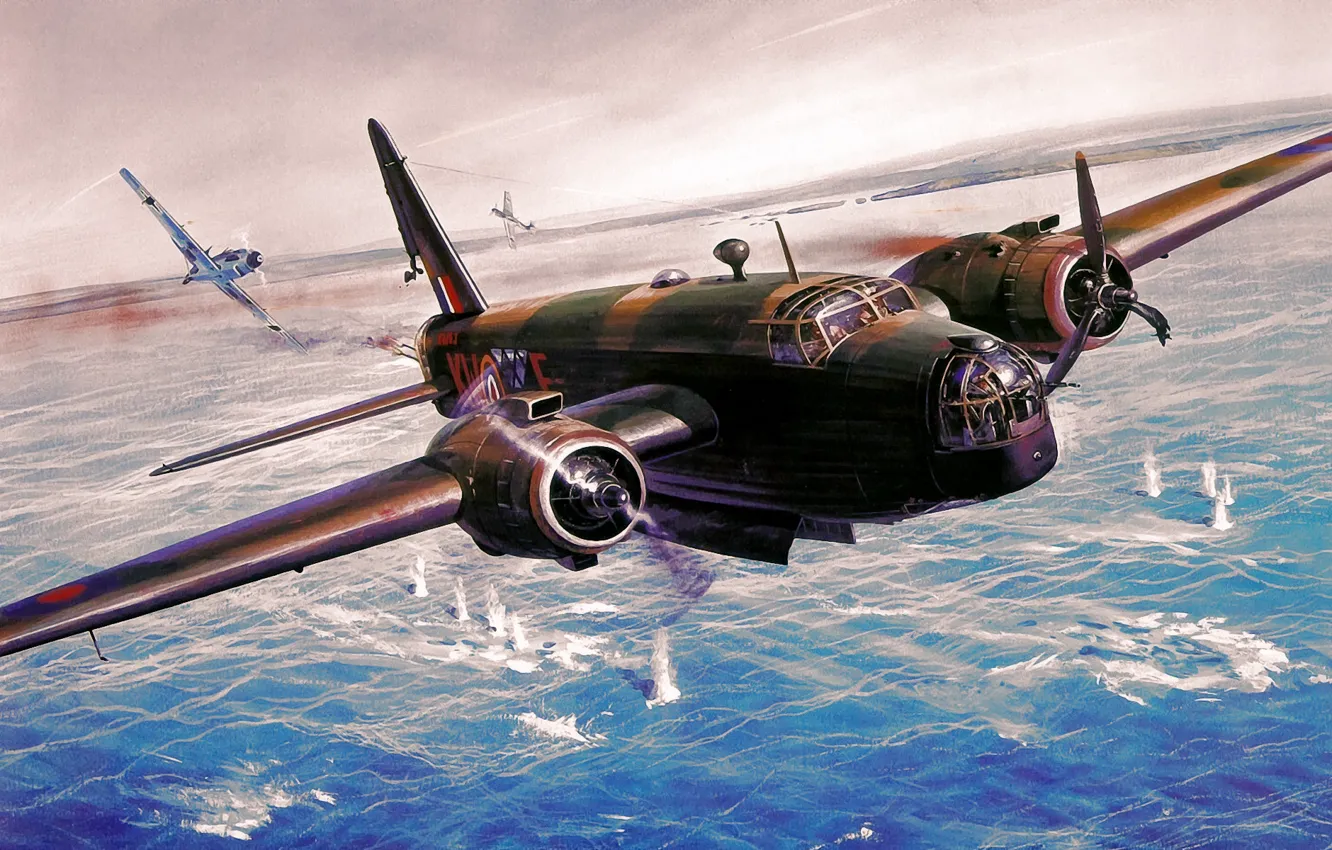 Фото обои war, art, painting, aviation, ww2, Roy Cross, Vickers Wellington