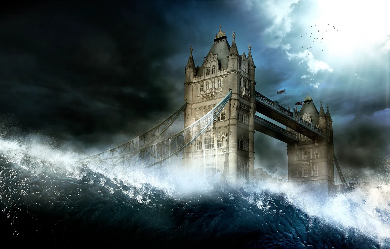 Фото обои волны, города, Англия, Лондон