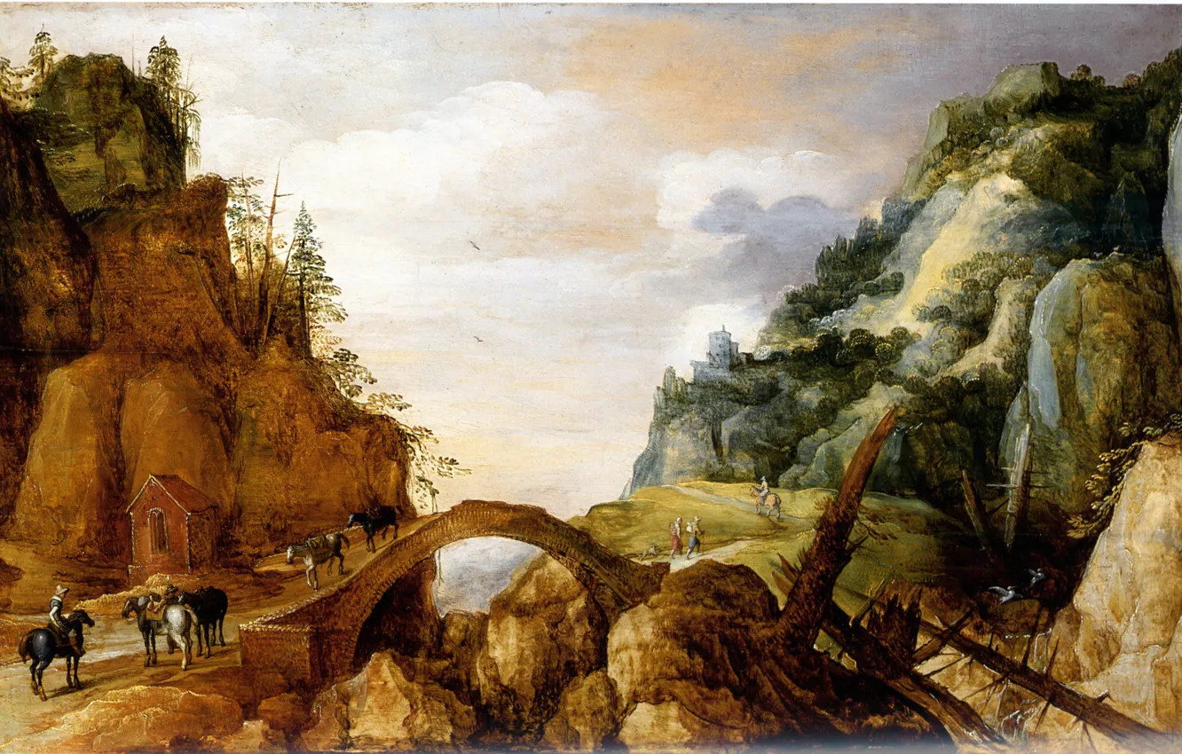 Фото обои картина, живопись, painting, Momper, Mountainous landscape