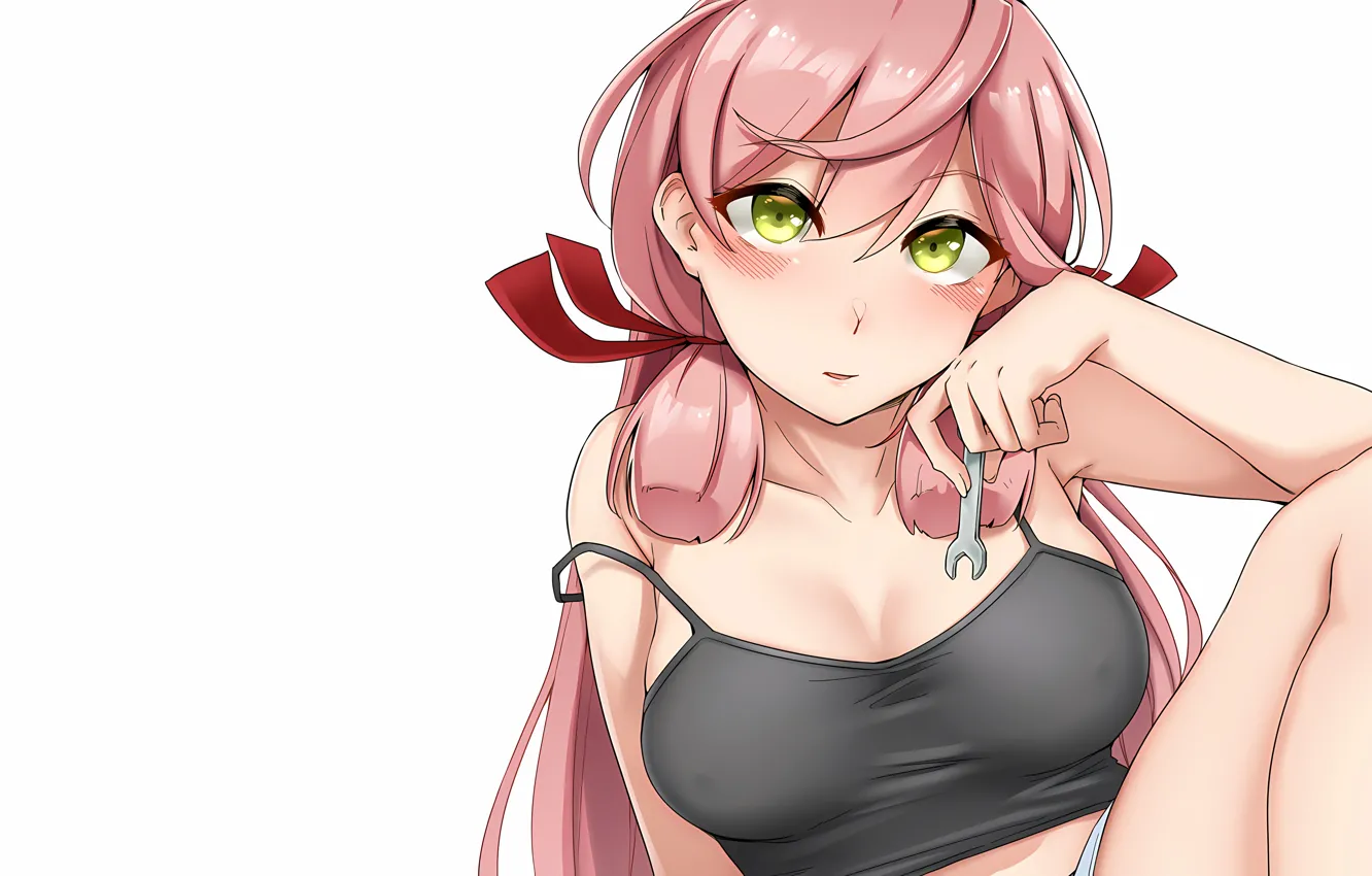Фото обои girl, sexy, cleavage, pink hair, long hair, boobs, anime, beautiful