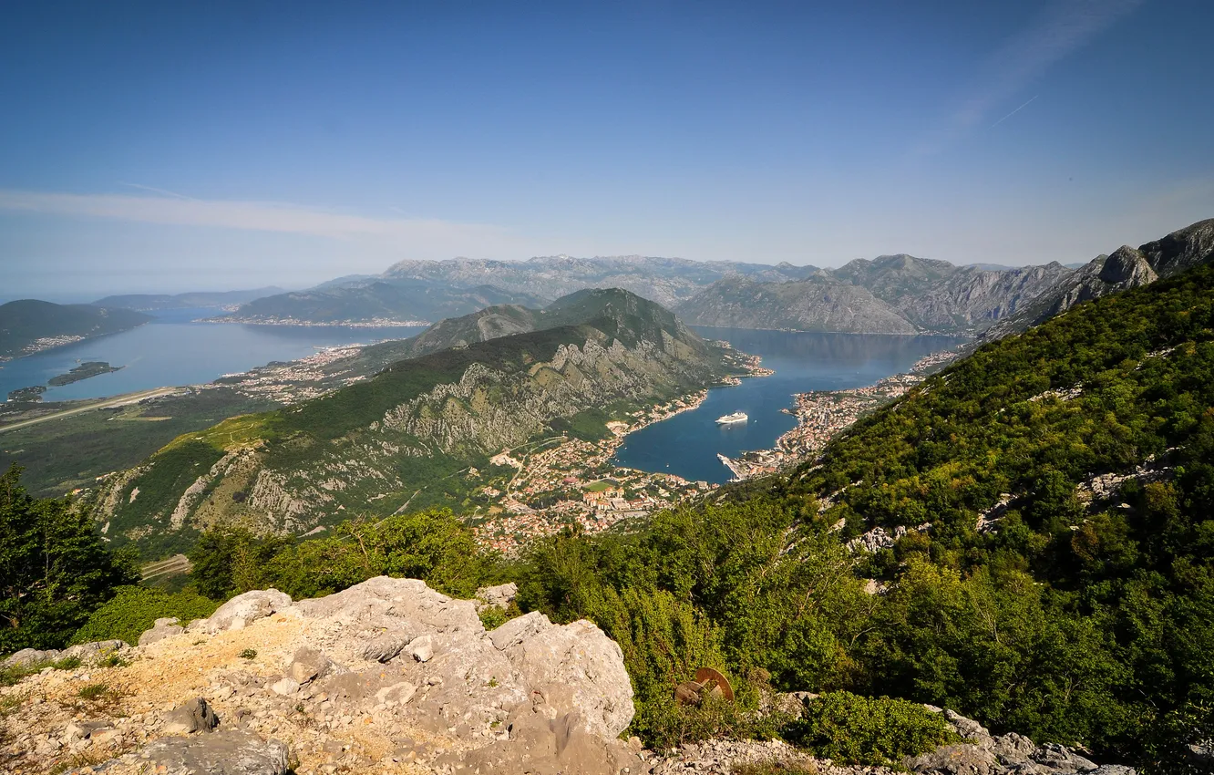 Фото обои горы, бухта, панорама, залив, Черногория, Kotor