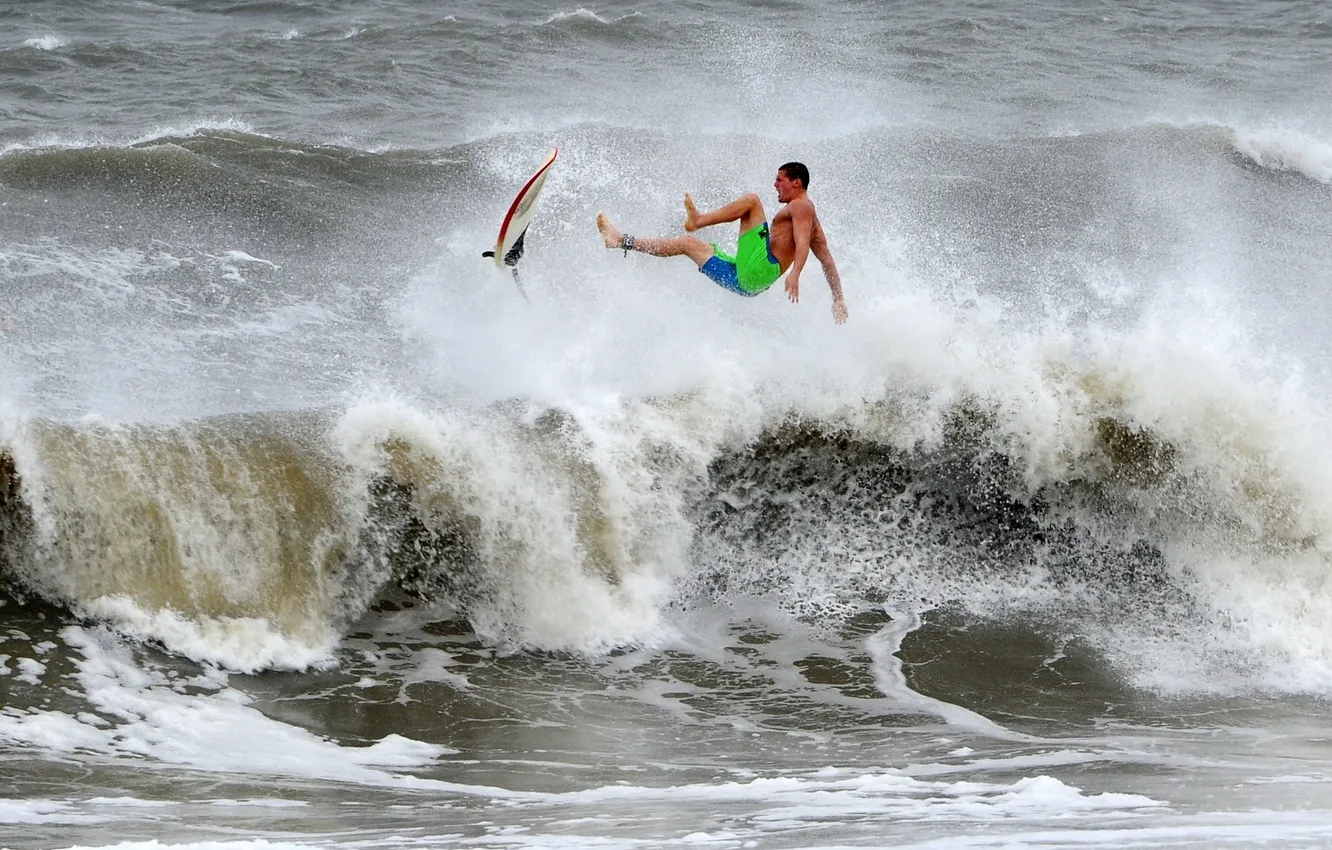 Фото обои волны, шторм, спортсмен