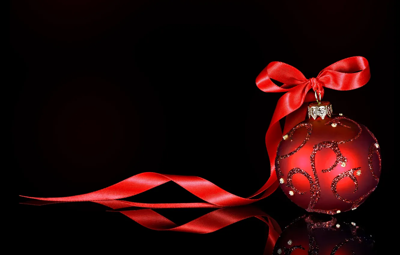 Фото обои украшения, Новый Год, Рождество, лента, happy, Christmas, New Year, новогодний шар