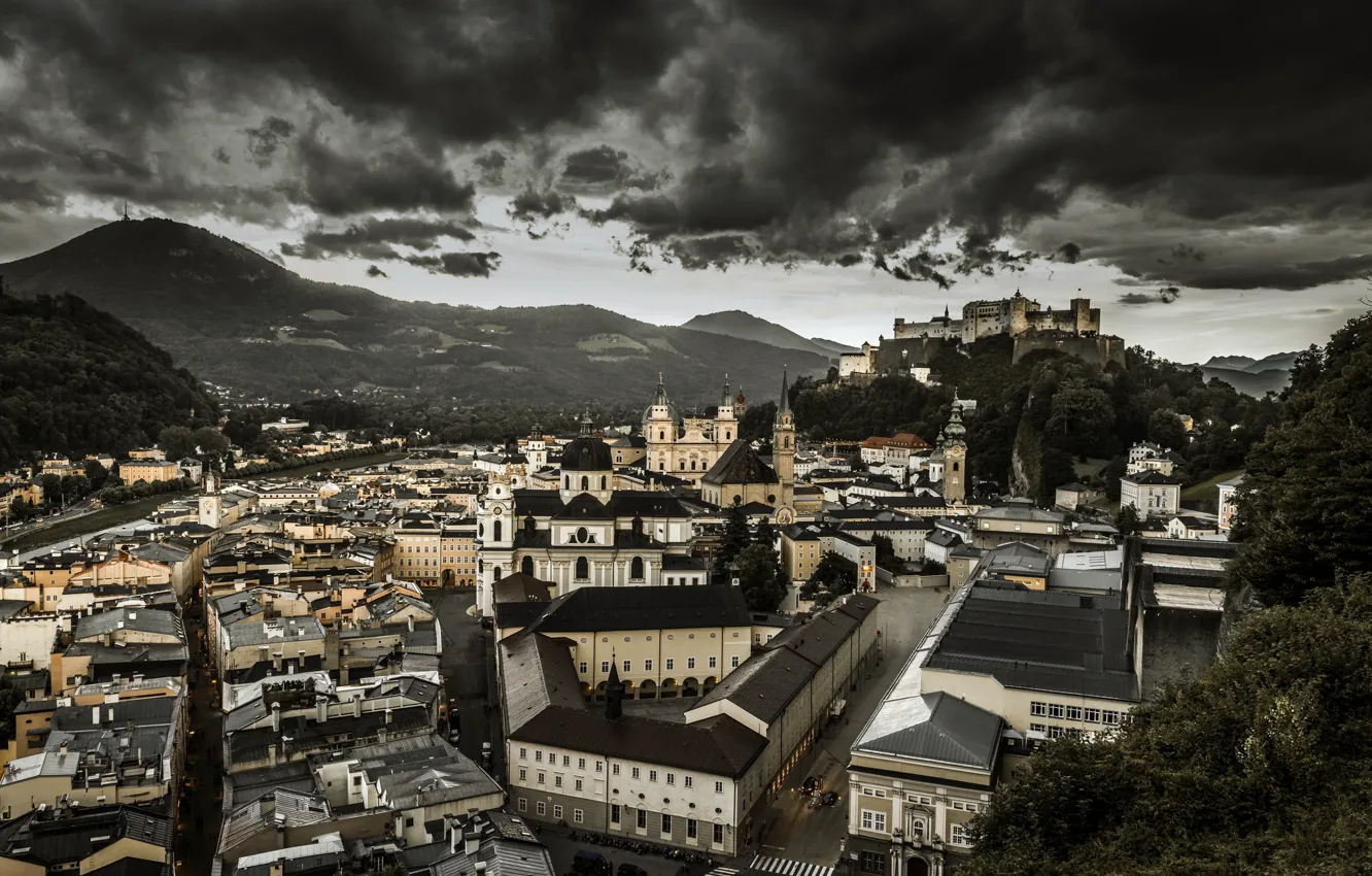 Фото обои тучи, город, Salzburg