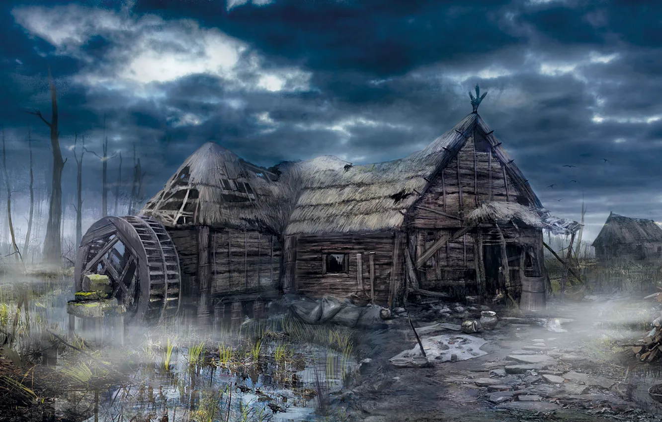 Фото обои дом, деревня, ведьмак, The Witcher 3: Wild Hunt