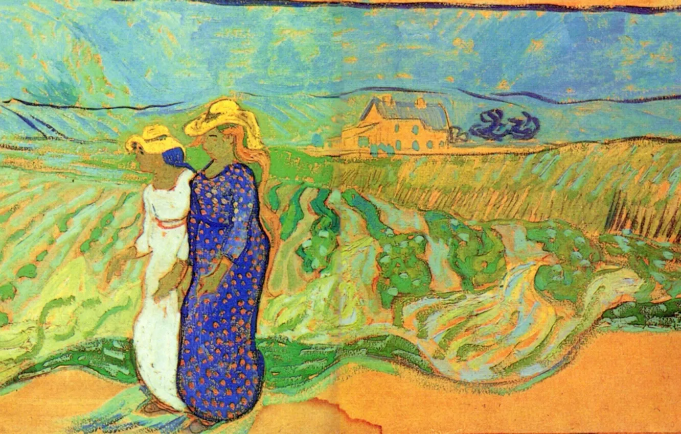 Фото обои Vincent van Gogh, Two Women, Crossing the Fields
