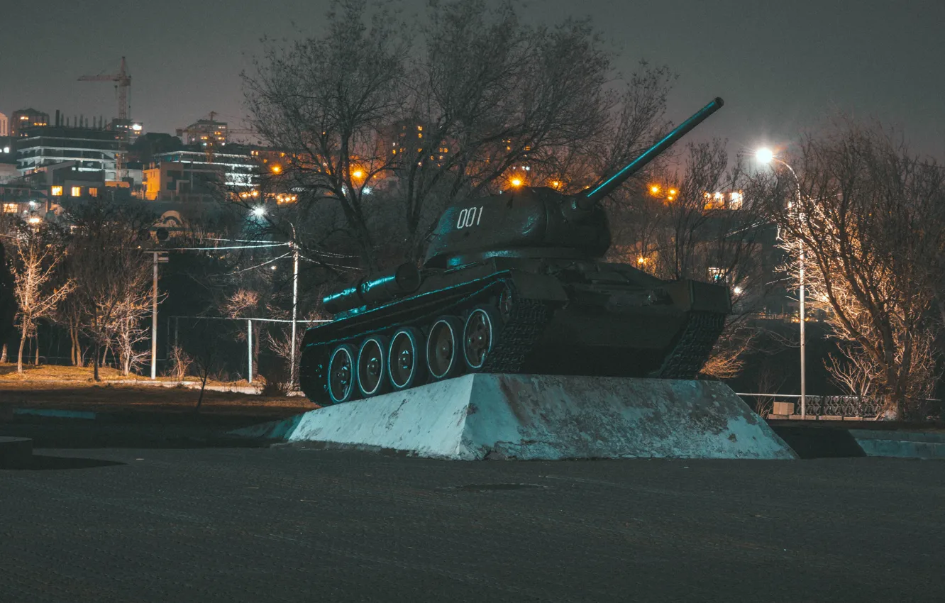 Фото обои history, war, T34, Tigran Hambardzumyan, city lights, tank, trees