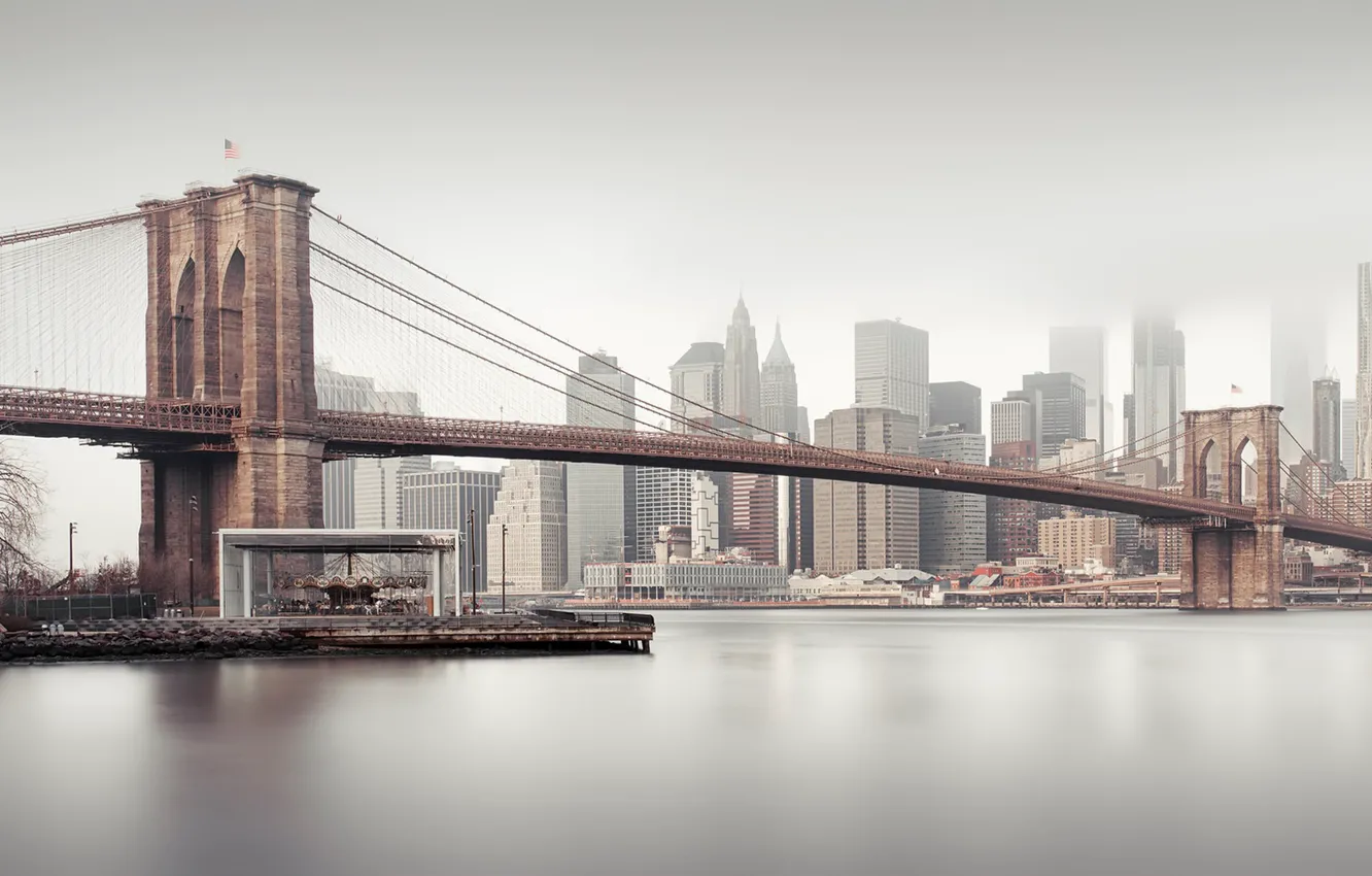 Фото обои Manhattan, Brooklyn Bridge, architecture