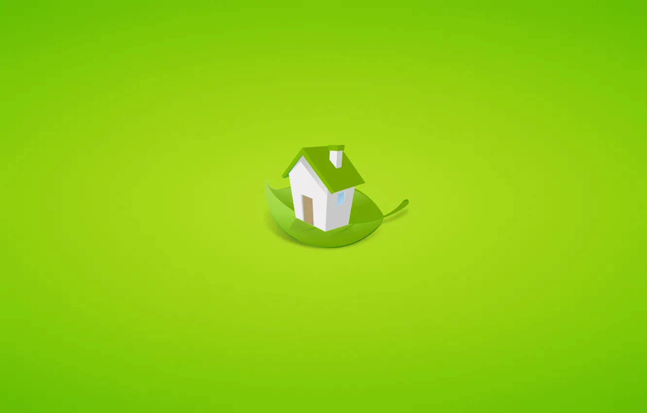 Фото обои лист, зеленый, дом, фон, минимализм, дверь, окно, труба