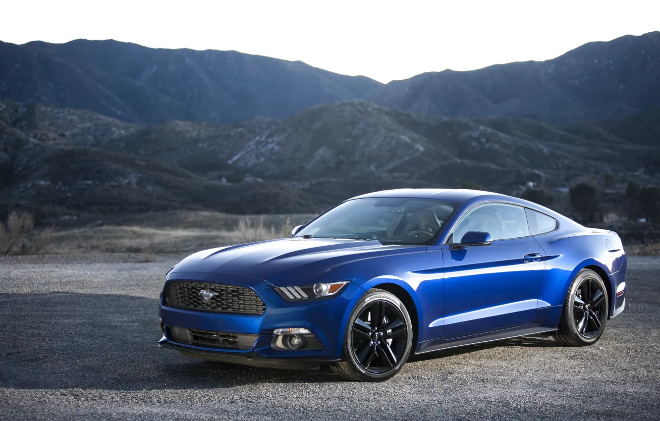 Фото обои Mustang, Ford, Blue, 2015, EcoBoost