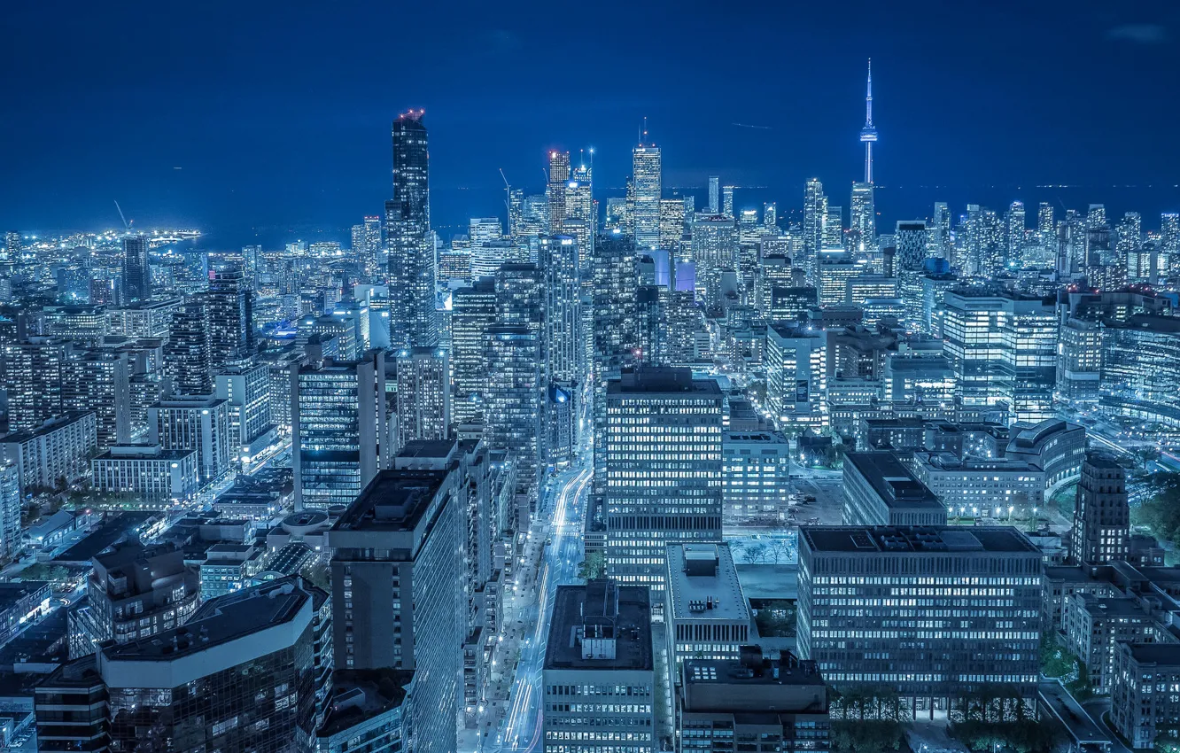 Фото обои здания, Канада, панорама, Торонто, Canada, ночной город, небоскрёбы, Toronto