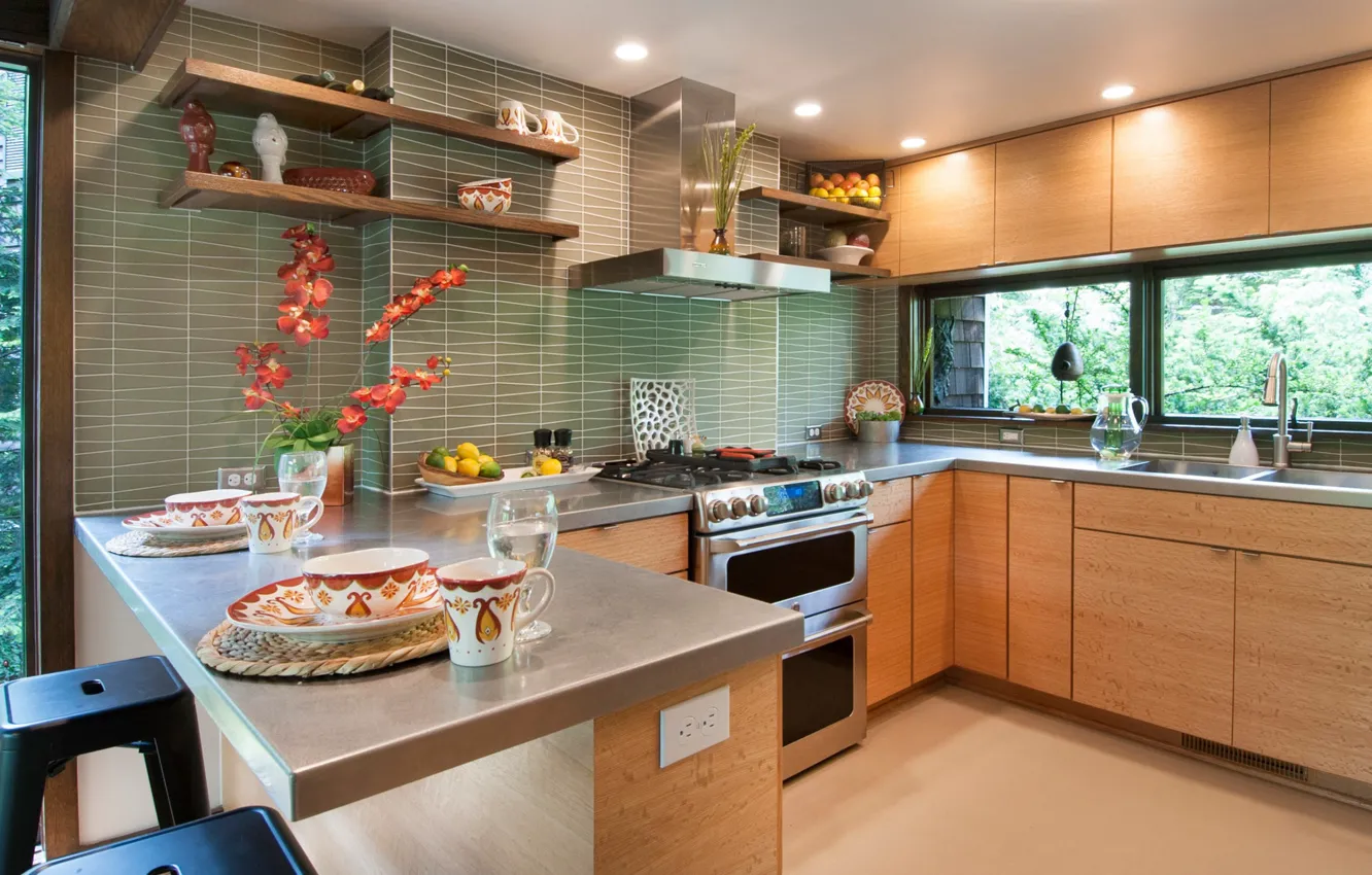 Фото обои дизайн, стиль, интерьер, кухня, ретро стиль, столовая, kitchen, Mid-Century Modern