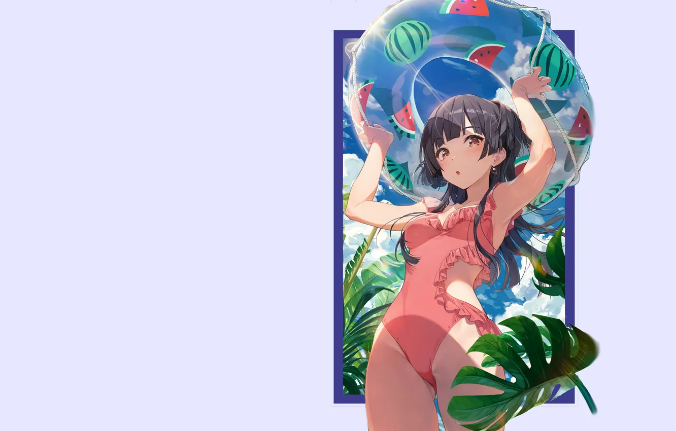 Фото обои kawaii, girl, blue, anime, blue sky, swimsuit, babe, cute