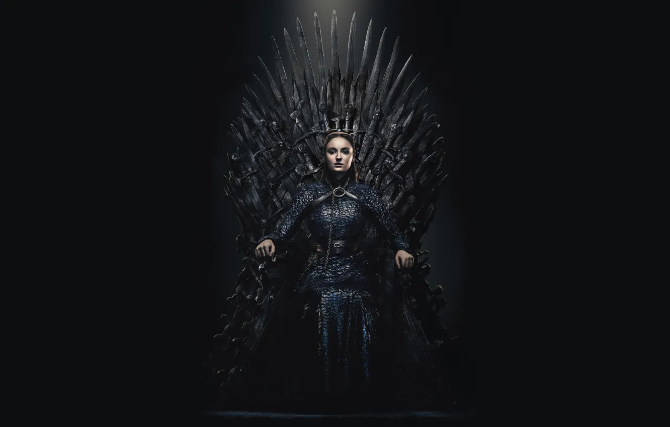 Фото обои Queen, Game of Thrones, Crown, Movie, Sophie Turner, Throne, Sansa Stark