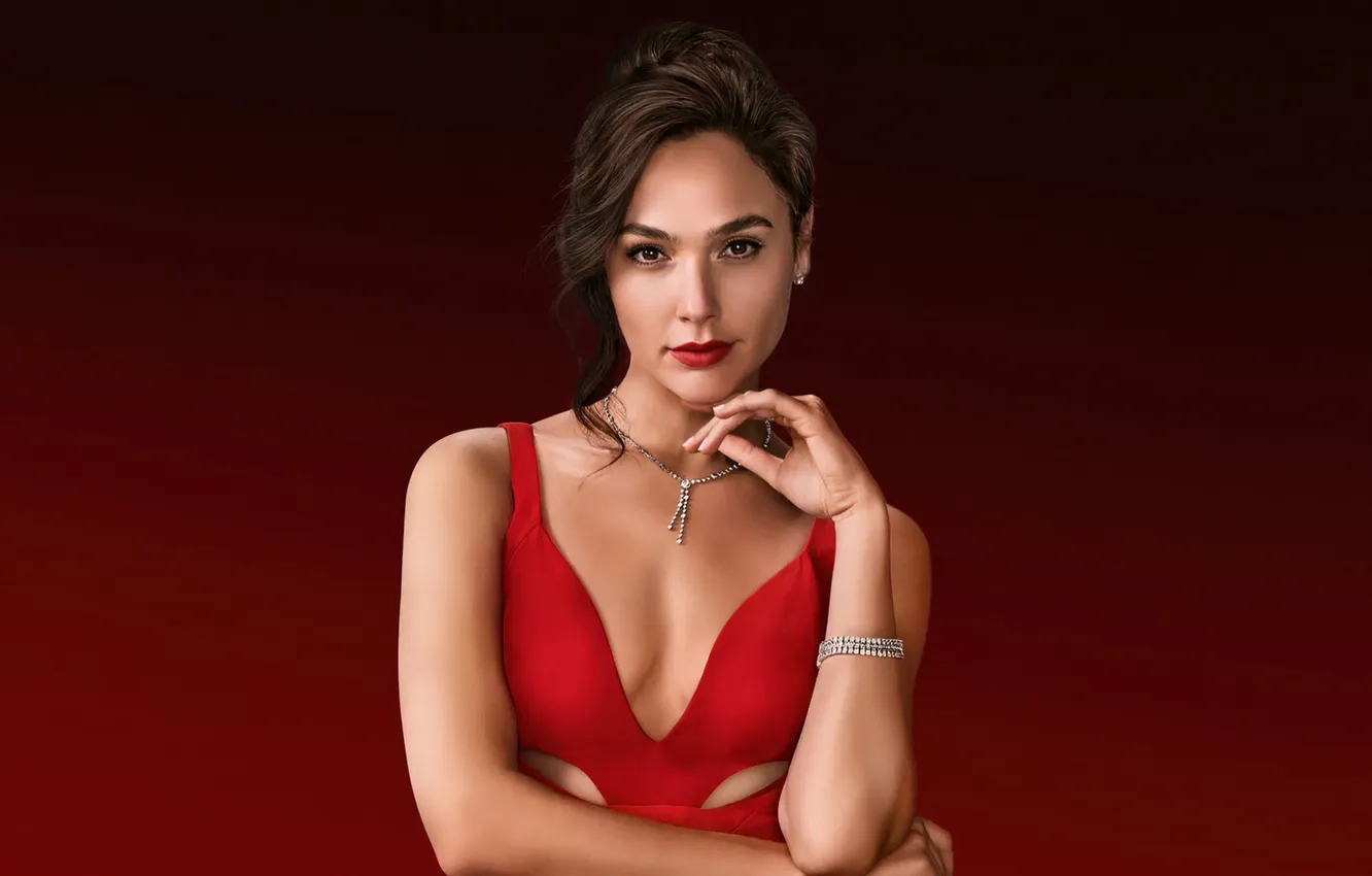 Фото обои волосы, ожерелье, платье, актриса, прическа, браслет, Галь Гадот, Gal Gadot