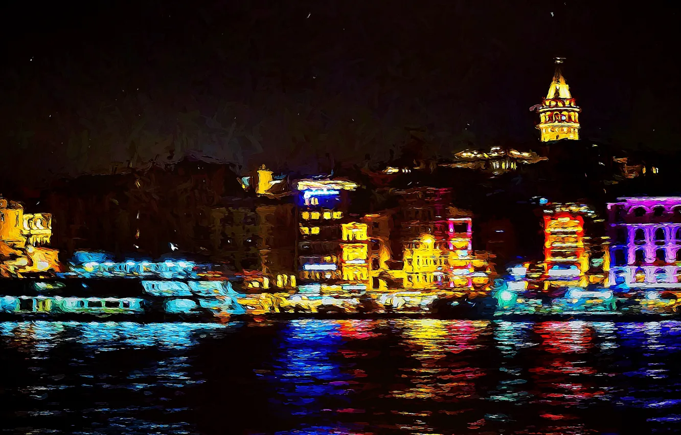 Фото обои ночь, арт, Стамбул, Турция, night, art, Istanbul
