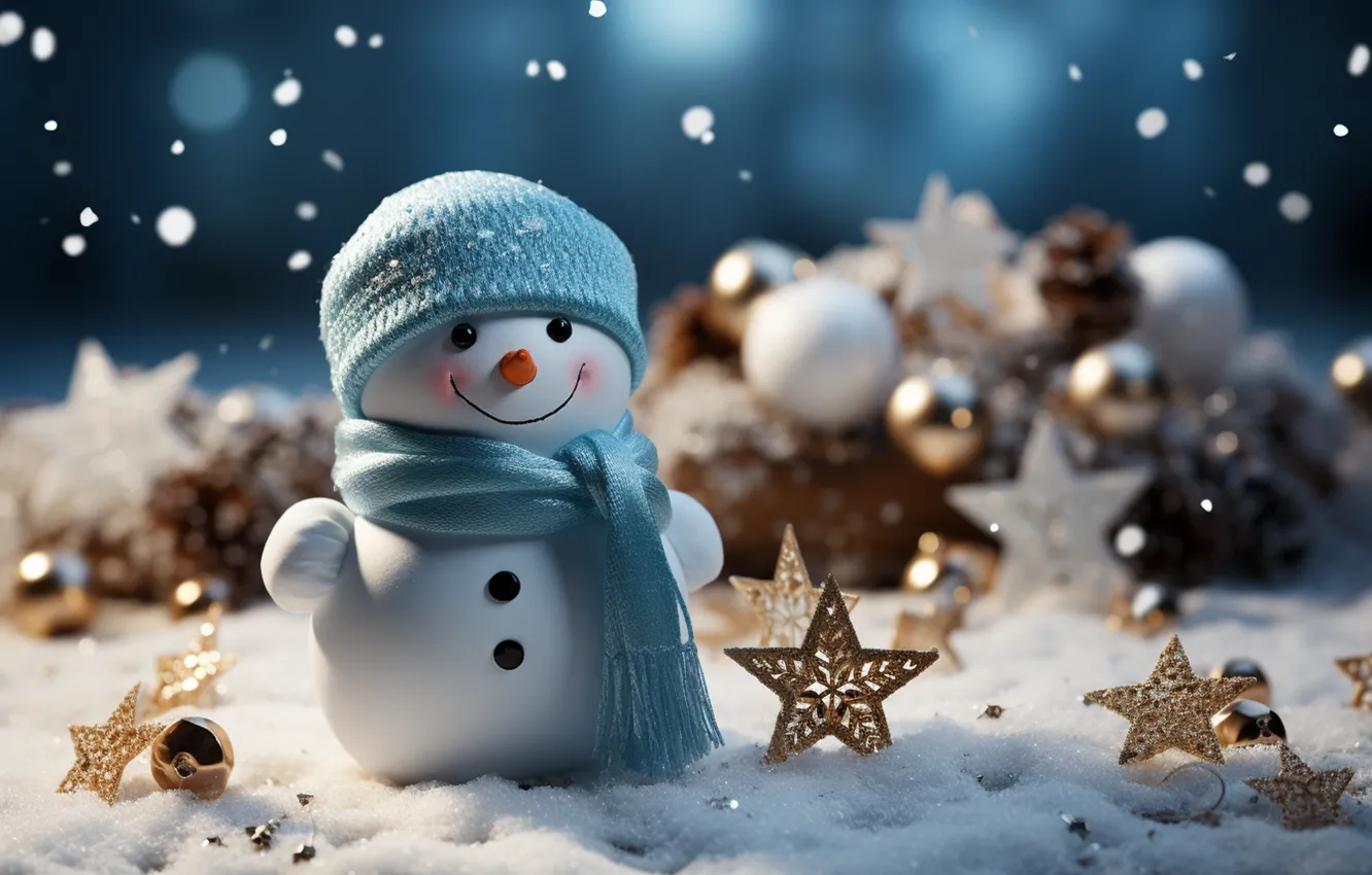 Фото обои зима, снег, Новый Год, Рождество, снеговик, happy, Christmas, night