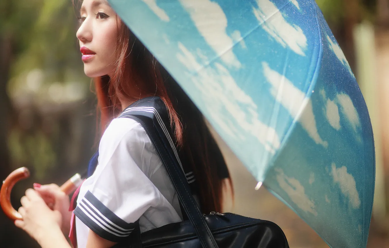 Фото обои лето, девушка, лицо, зонтик
