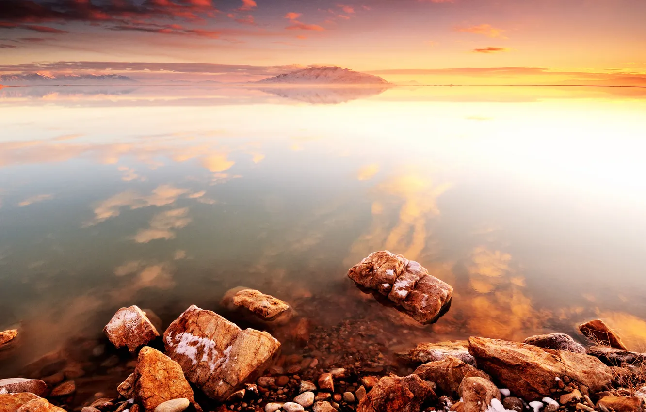 Фото обои море, закат, камни