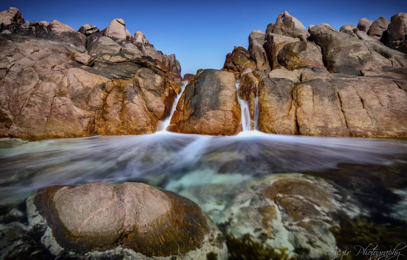 Фото обои вода, природа, скала, река, камни, водопад