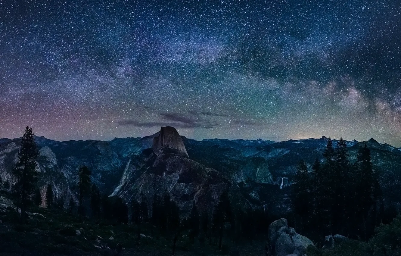 Фото обои Сalifornia, Nature, Sky, Landscape, Yosemite, Night, Glacier, Way