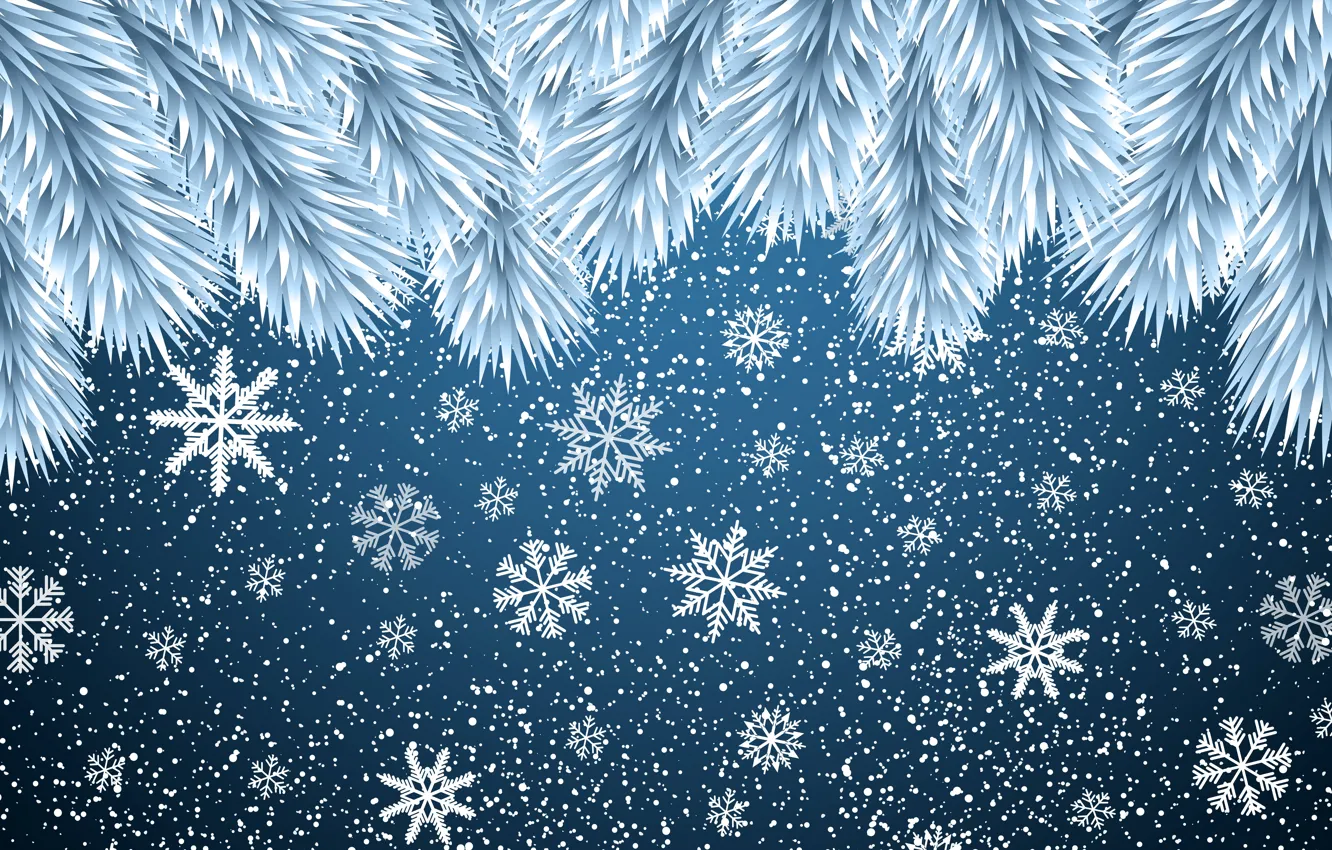 Фото обои Минимализм, Снег, Ветки, Рождество, Снежинки, Фон, Новый год, Арт