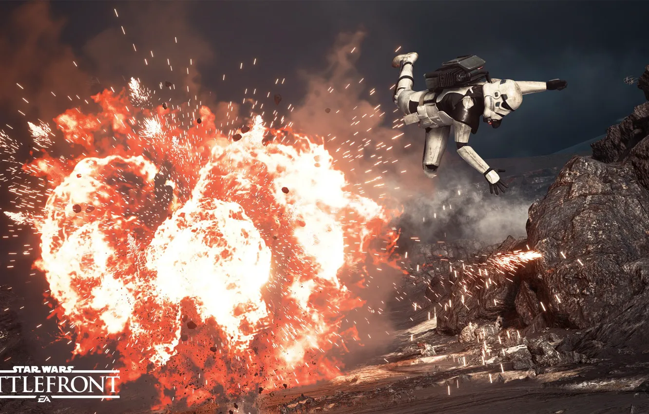 Фото обои взрыв, игры, Electronic Arts, DICE, Штурмовик, Stormtrooper, star wars battlefront, Sullust
