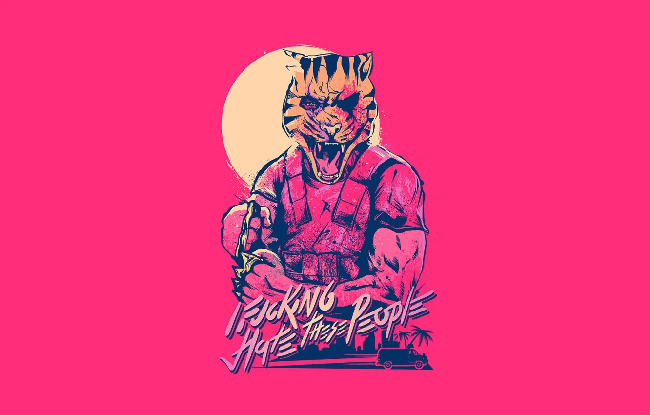 Фото обои Игра, Тигр, Фон, Miami, Тони, Hotline Miami, Synthpop, Tony