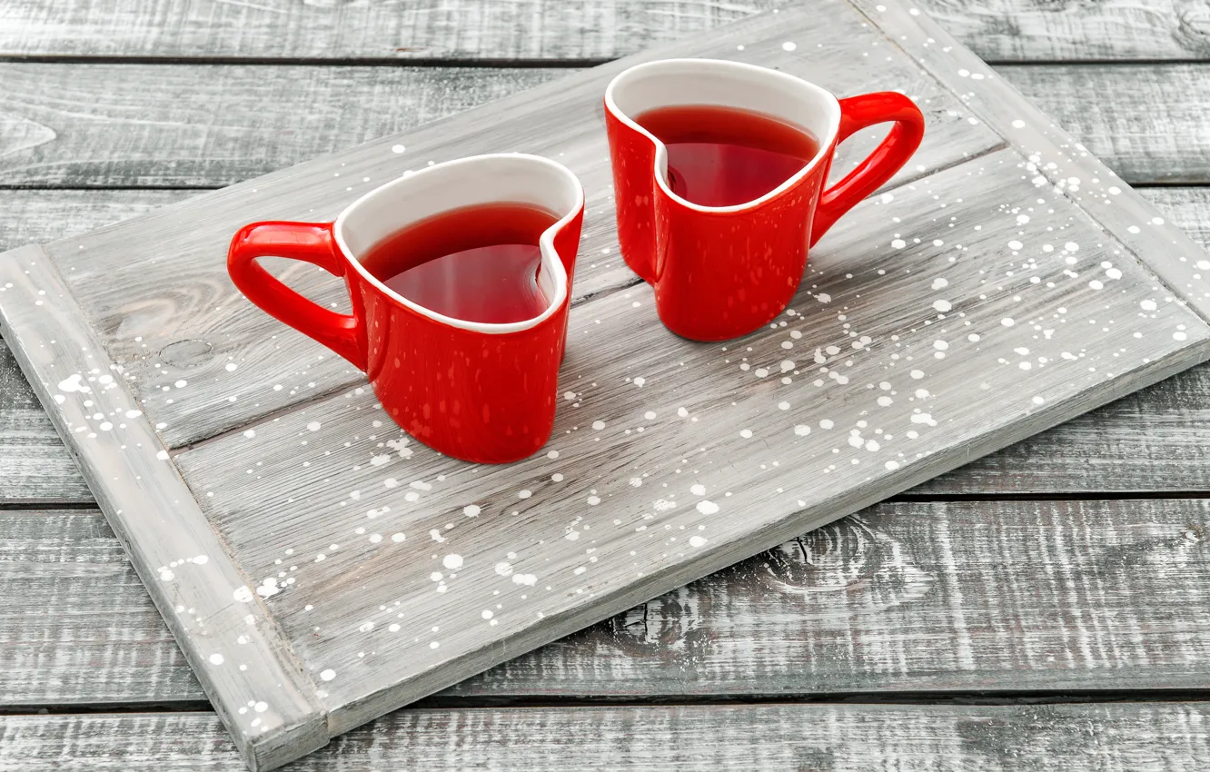 Фото обои красный, чай, чашки, поднос, Lili Graphie