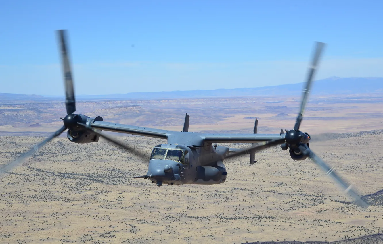 Фото обои Bell, Osprey, CV-22, американский конвертоплан, транспортный СВВП, КСО ВВС США