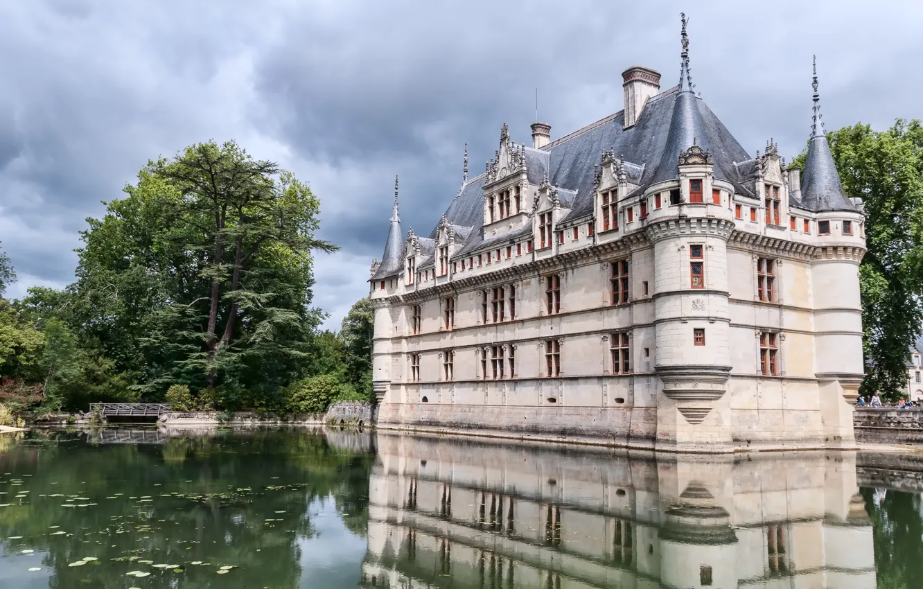 Фото обои озеро, парк, замок, Франция, Le château d'Azay le Rideau