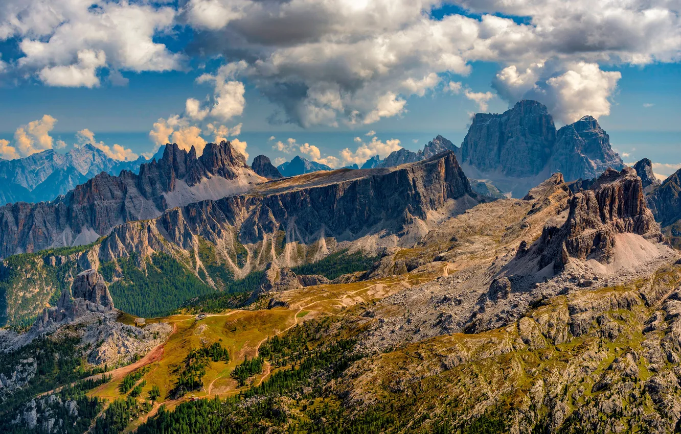 Фото обои Природа, Облака, Горы, Скала, Альпы, Италия, Пейзаж, Lagazuoi