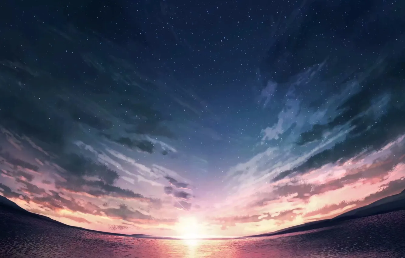Фото обои море, небо, солнце, закат