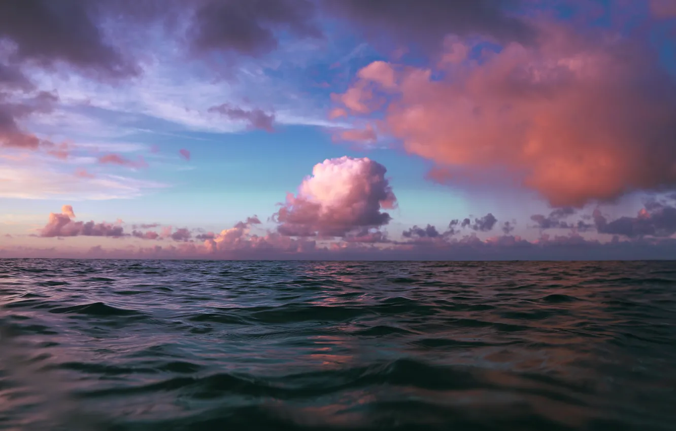 Фото обои море, небо, вода, облака, закат