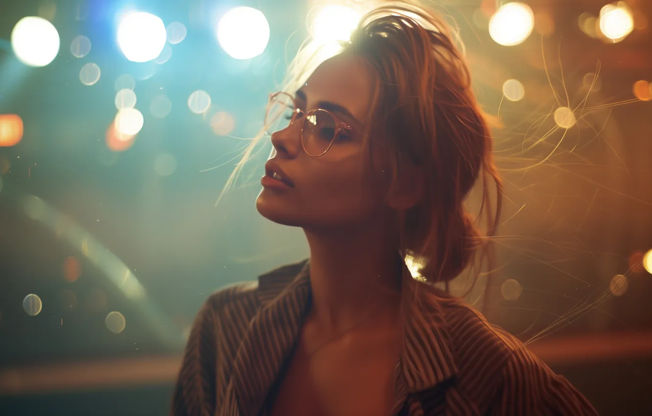 Фото обои women, glasses, backlighting, AI art