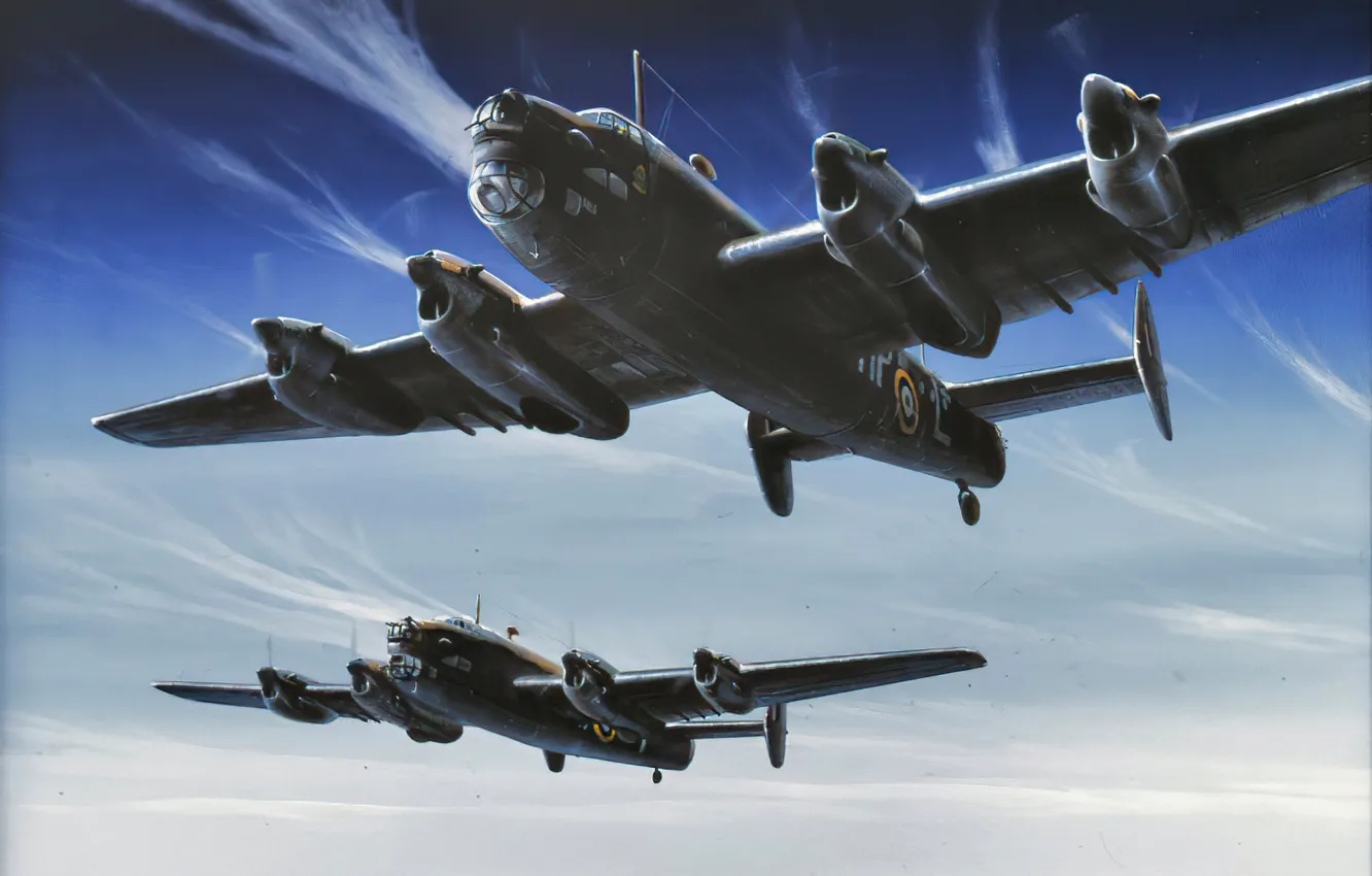 Фото обои bomber, art, airplane, aviation, ww2, lancaster, avro
