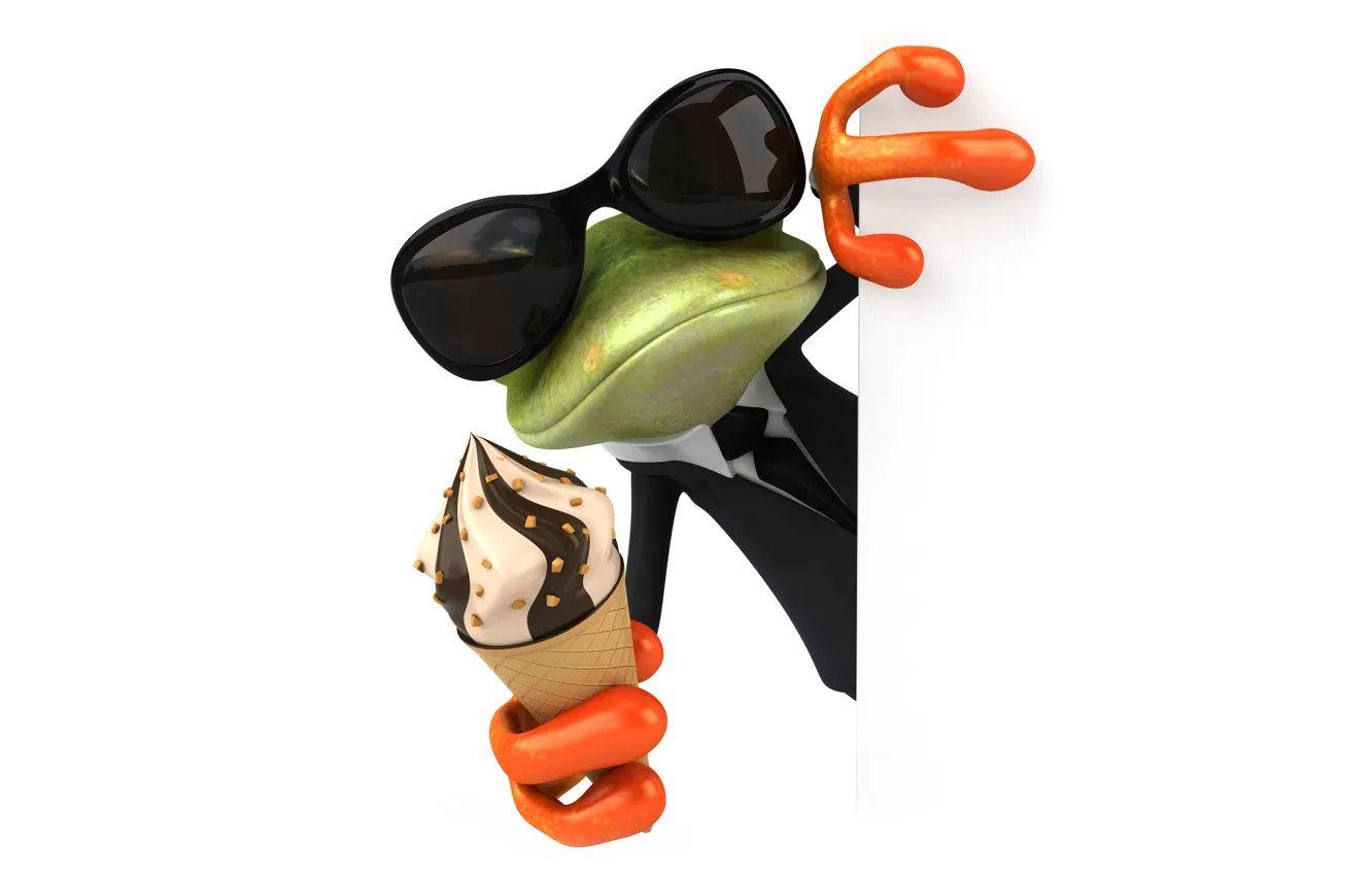 Фото обои character, frog, funny, ice cream