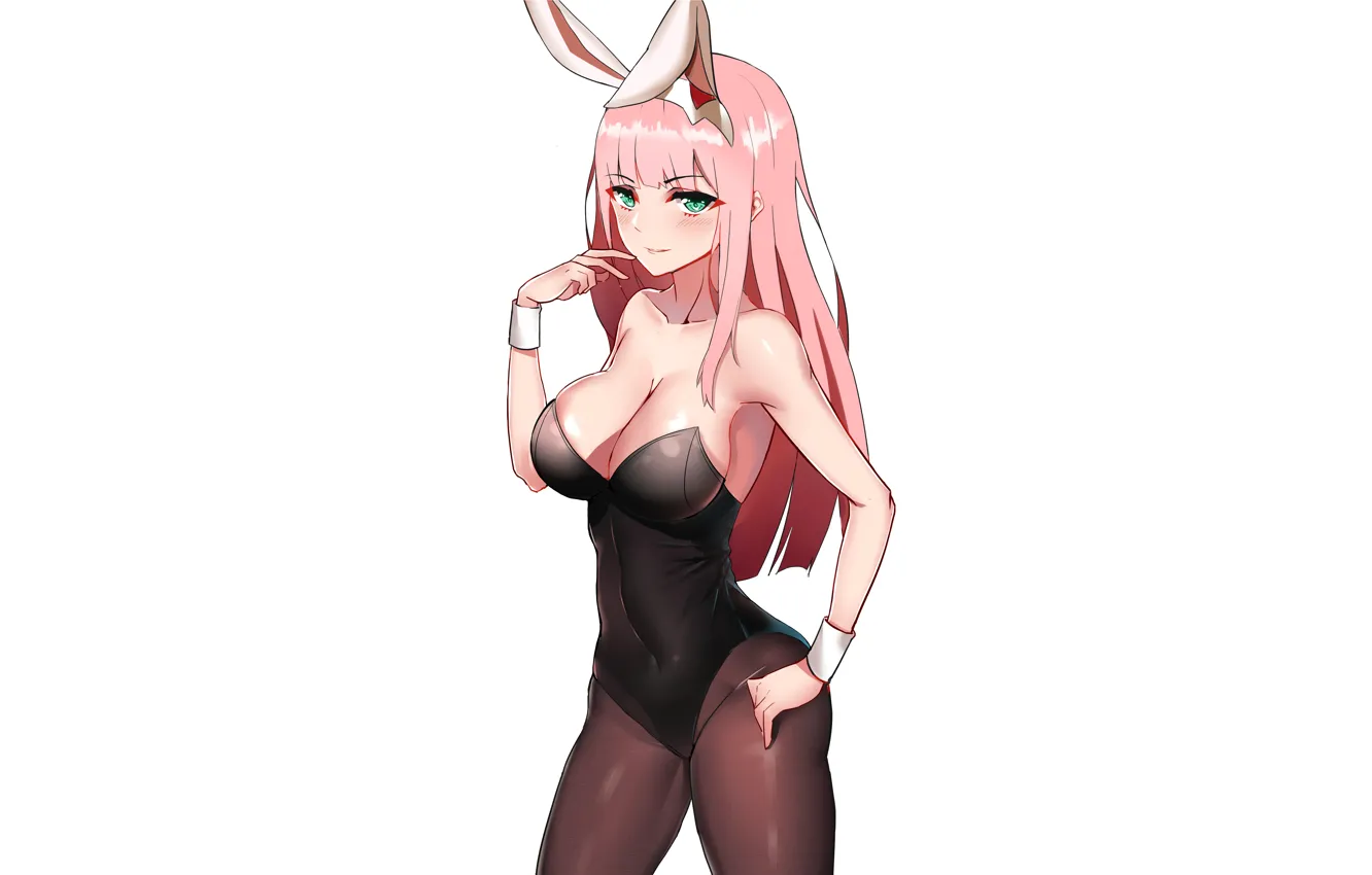 Фото обои girl, sexy, cleavage, pink hair, green eyes, long hair, boobs, anime