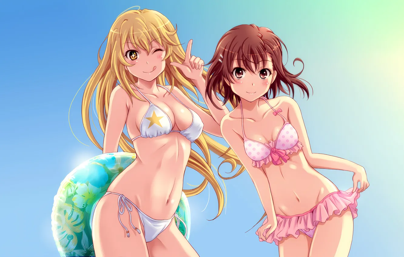 Фото обои sexy, cleavage, long hair, girls, brown hair, brown eyes, boobs, anime