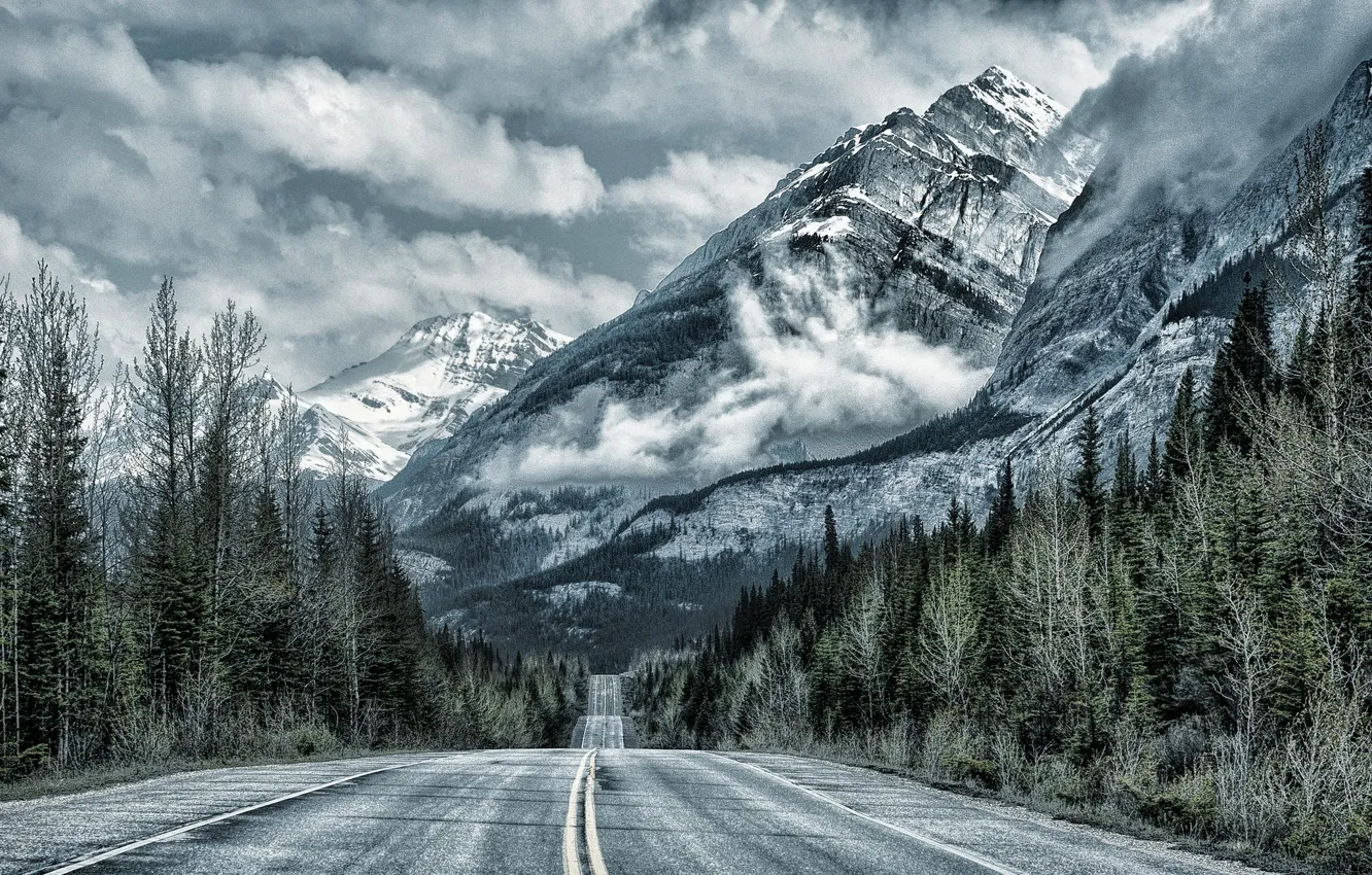 Фото обои дорога, горы, Banff National Park, Canada