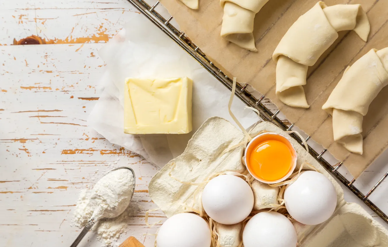 Фото обои стол, яйцо, масло, молоко, выпечка, background, мука, Baking