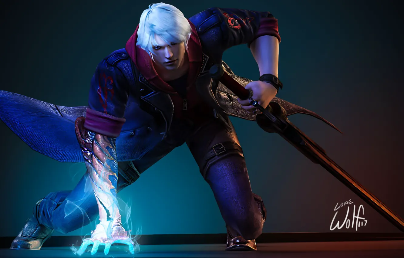 Фото обои меч, арт, парень, nero, devil may cry, capcom