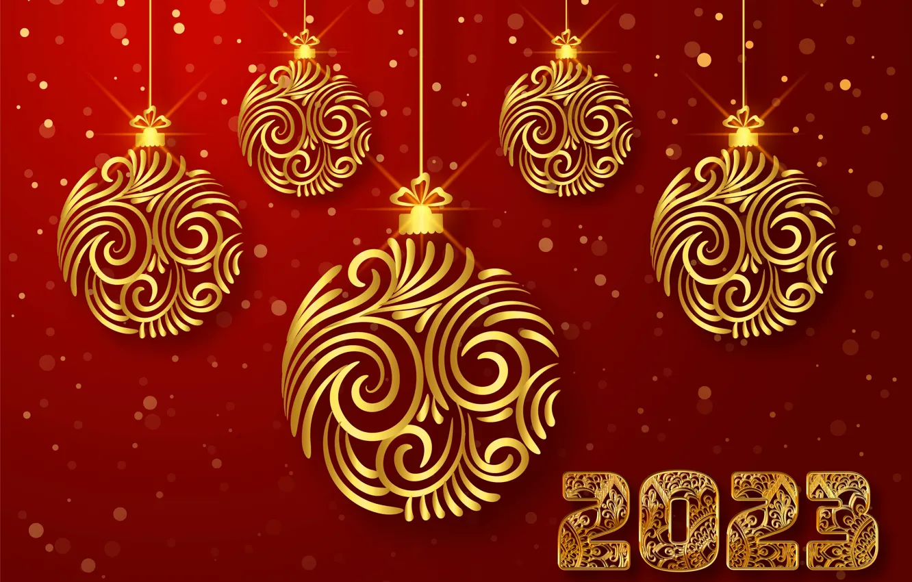 Фото обои золото, шары, Новый Год, цифры, golden, happy, balls, New Year