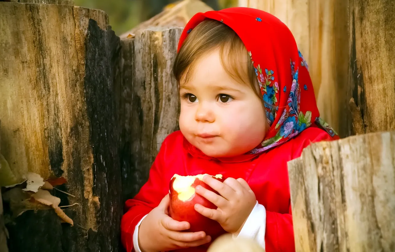 Фото обои настроение, яблоко, девочка