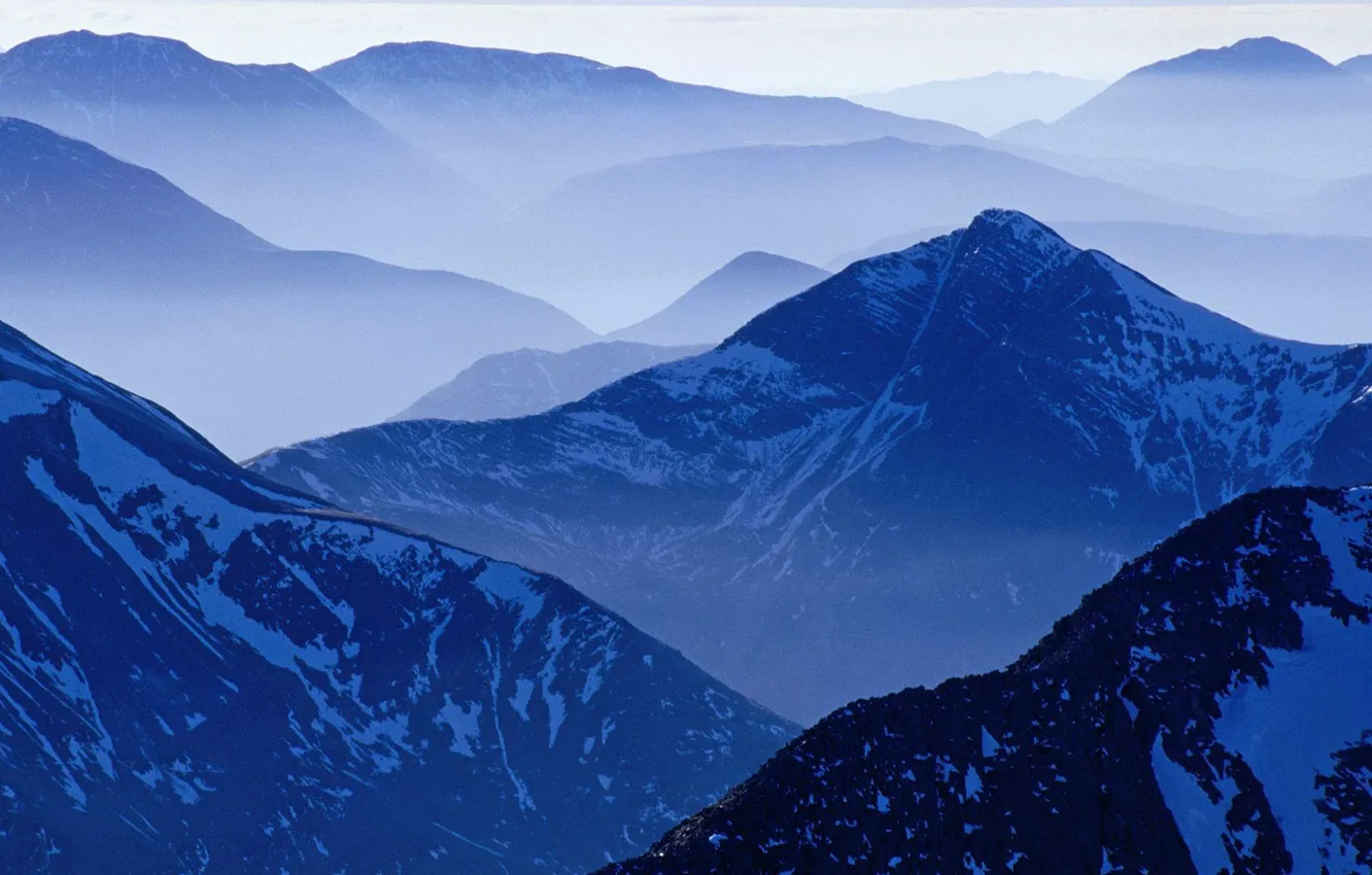 Фото обои синий, туман, Горы