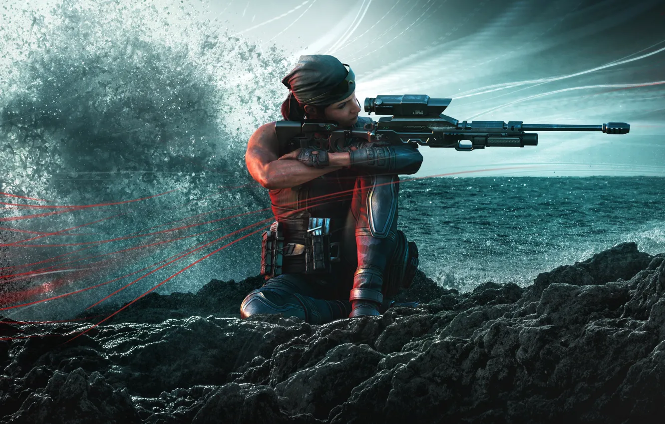 Фото обои волны, вода, снайпер, Ubisoft, спецназ, снайперская винтовка, наёмники, Tom Clancy's Rainbow Six Siege