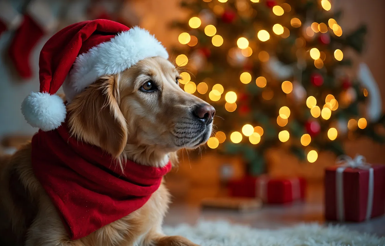Фото обои украшения, собака, Рождество, Новый год, Christmas, dog, cute, decoration